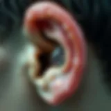 An ear with water droplets illustrating the issue of trapped water.