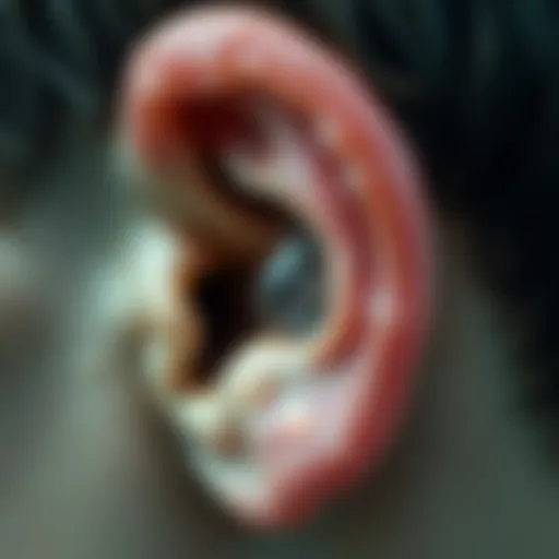 An ear with water droplets illustrating the issue of trapped water.