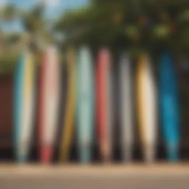 Surfboards lined up outside Aloha Surf Hostel ready for adventure