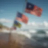 An array of colorful small nautical flags fluttering in the breeze