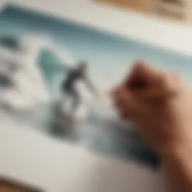 Artistry in Motion: Sketching Surf Culture An artist sketching a vintage surf poster design