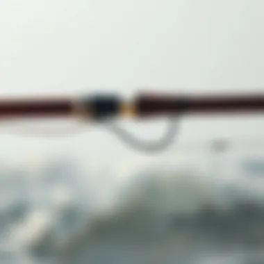 A close-up view of a high-quality surf rod with intricate detailing