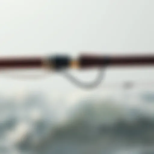 A close-up view of a high-quality surf rod with intricate detailing