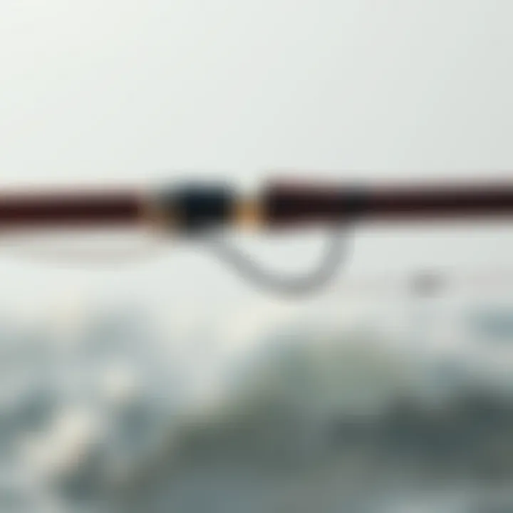 A close-up view of a high-quality surf rod with intricate detailing