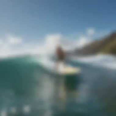 Novice Surfer Embracing the Ocean Beginner surfer riding a gentle wave in Oahu