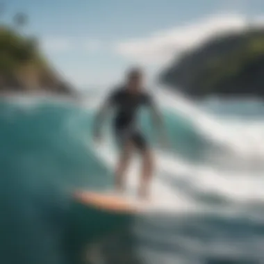 Instructor teaching surfing techniques to a student