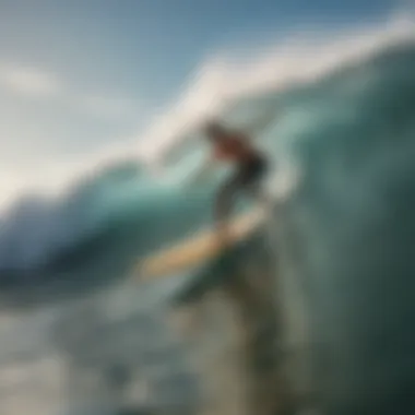 Beginner surfer riding a wave on a soft top surfboard