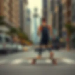 Cruising longboard on city streets