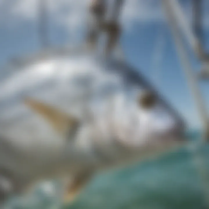 Close-up of a pompano rig with bait attached