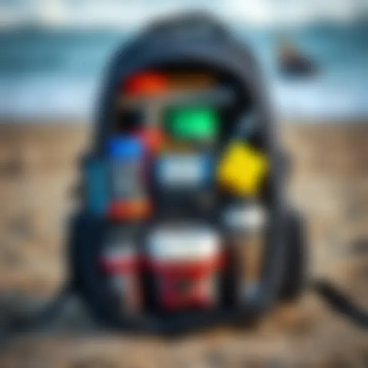 A well-organized backpack showing compartments and storage for fishing gear.