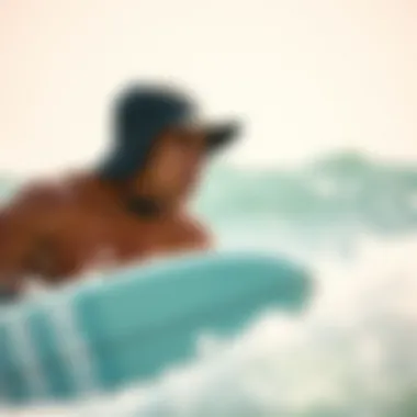 Surfer enjoying the waves while wearing a protective hat