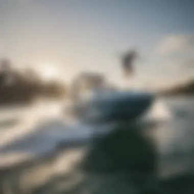 Wakesurf boat gliding over water