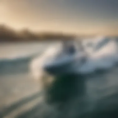 Sleek wake surf boat gliding on water