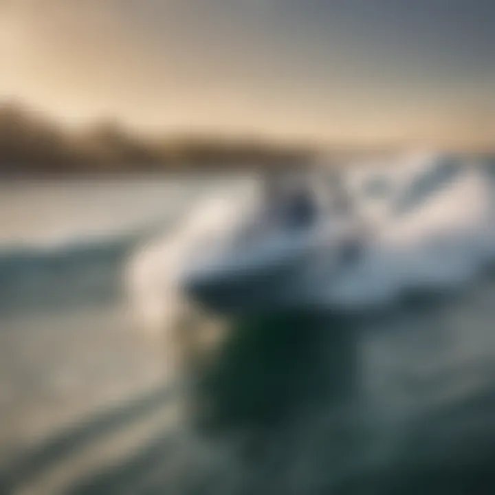 Sleek wake surf boat gliding on water