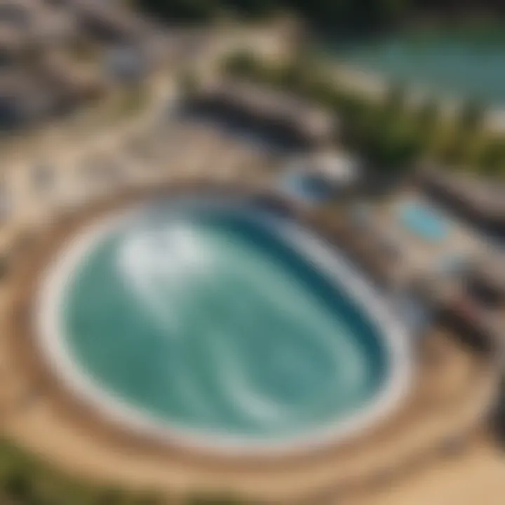 Aerial view of the BSR Surf Ranch showcasing the artificial wave pool