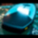 A detailed view of the Cabrinha foil board showcasing its sleek design and advanced technology