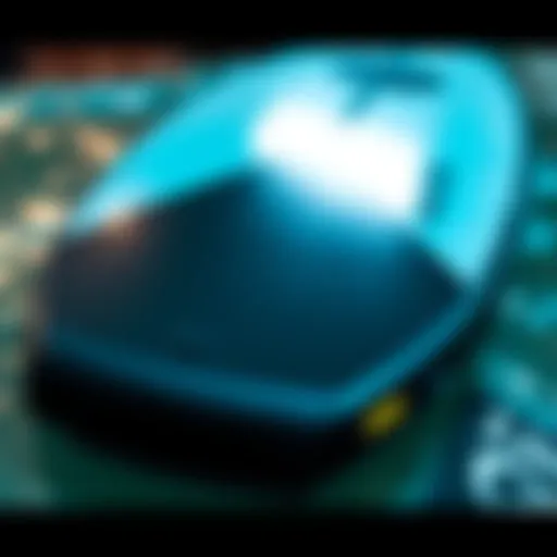 A detailed view of the Cabrinha foil board showcasing its sleek design and advanced technology