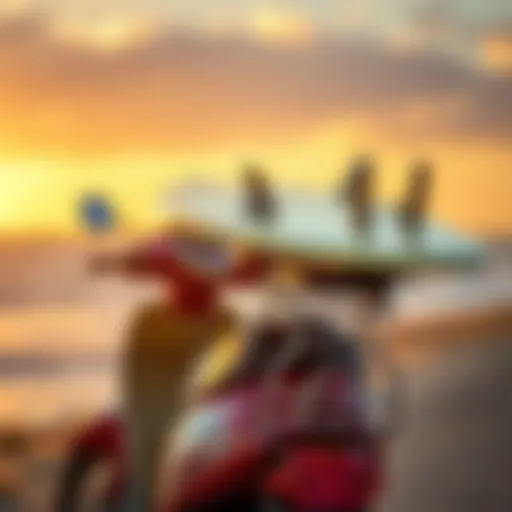 Showcase of the Carver Moped Surf Rack attached to a moped