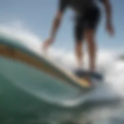 A close-up of a wake surf board showcasing its design features