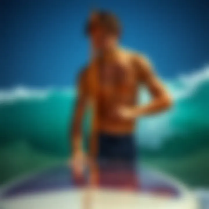 Surfer measuring height for board selection