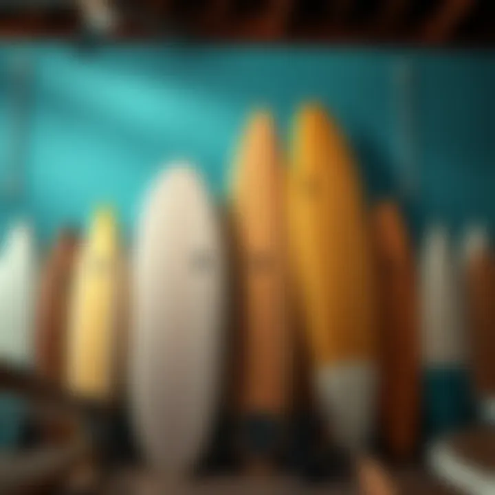 Different types of surfboards displayed
