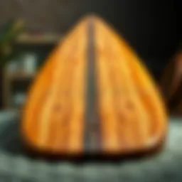 Detailed view of the double kick cutaway longboard showcasing its unique design