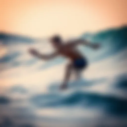 A surfer executing a dynamic stretch before hitting the waves