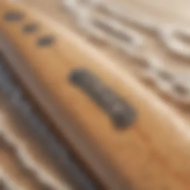 A close-up view of a foam longboard surfboard showcasing its design and texture