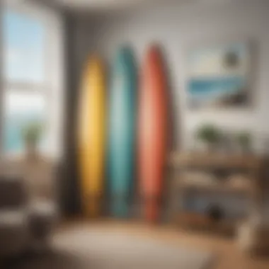 Stylish surfboard rack integrated into home decor