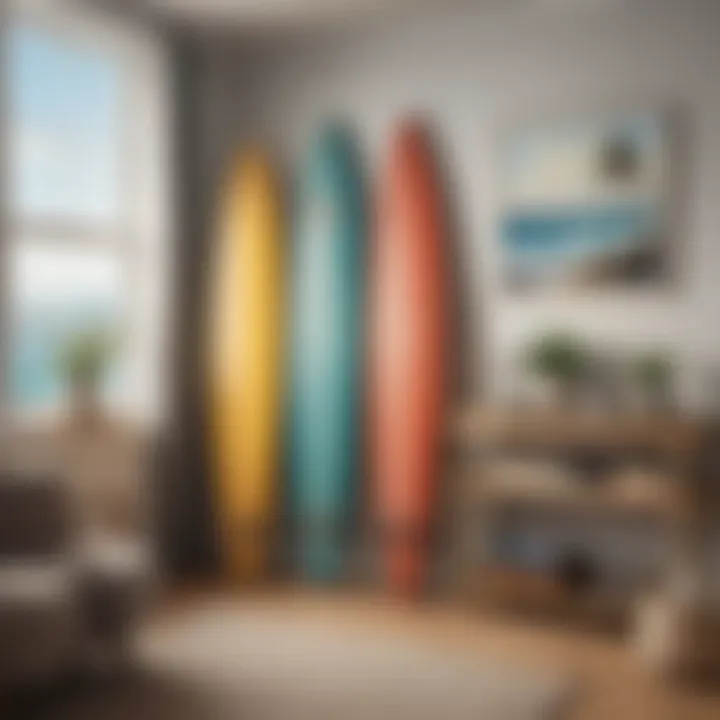 Stylish surfboard rack integrated into home decor