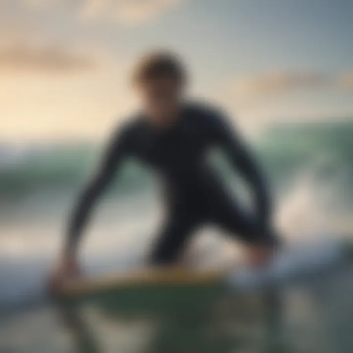 Novice surfer engaging with ocean waves