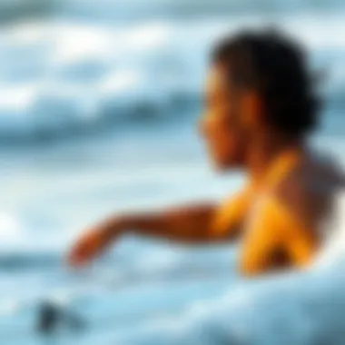 Contemplative surfer observing the waves