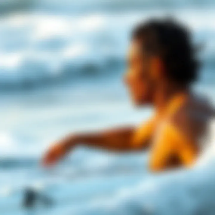 Contemplative surfer observing the waves