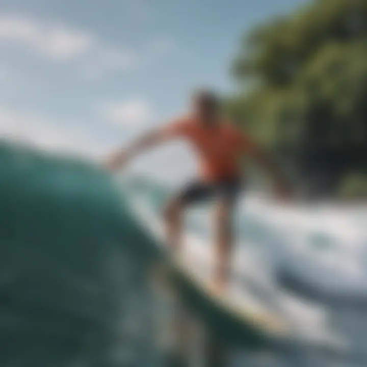 Surfer practicing safety techniques in the water