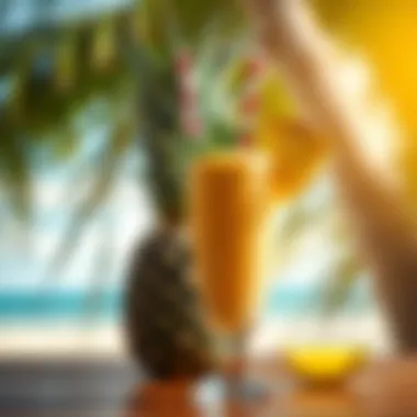 Refreshing Pineapple Surf Smoothie Smoothie in a glass with tropical background