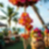 Tropical Hawaiian luau decorations with vibrant colors