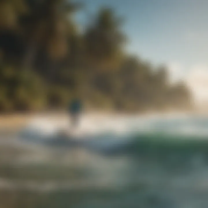 A vibrant beach scene with surfers riding Crazyfly boards