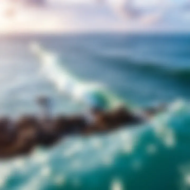 Aerial view of North Shore waves crashing against the rocks