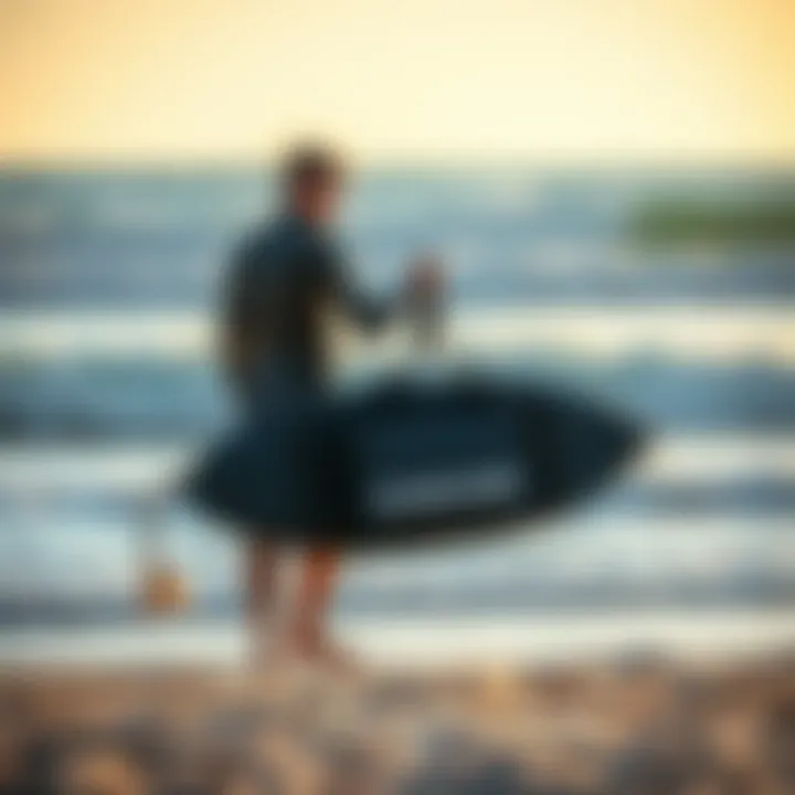 Surfer using Dakine surf board bag at the beach