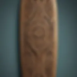 Close-up of longboard deck showcasing unique design elements