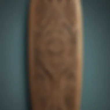 Close-up of longboard deck showcasing unique design elements