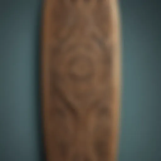 Close-up of longboard deck showcasing unique design elements