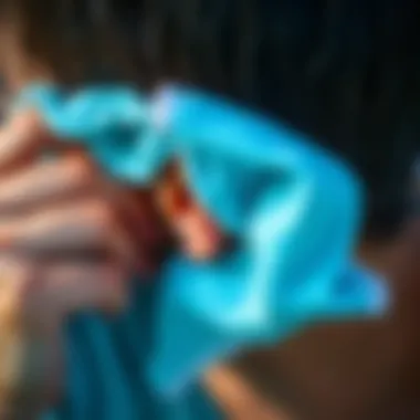 Close-up of a person using a towel to dry their ear after swimming