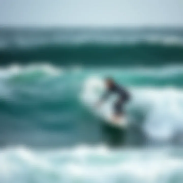 Surfer practicing in challenging waves