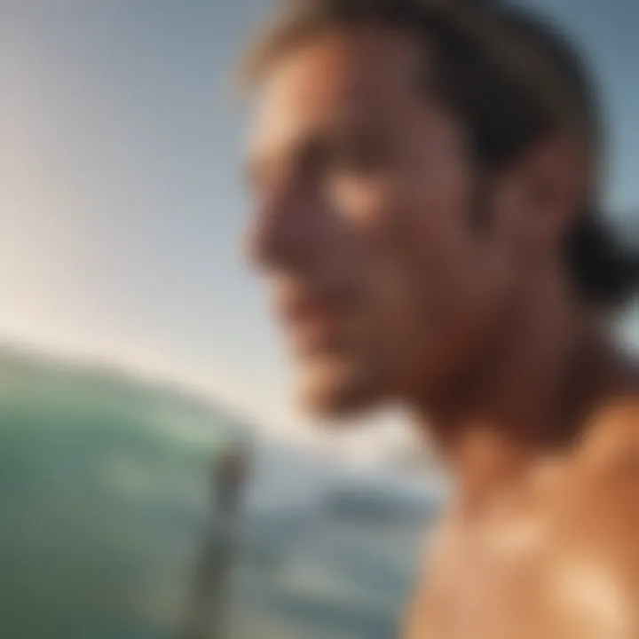 Surfer practicing breathing techniques on the beach