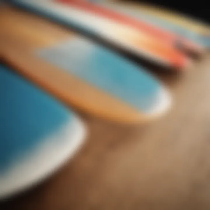 Close-up of different construction materials for surfboards