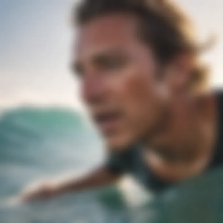 Surfer practicing breath hold technique