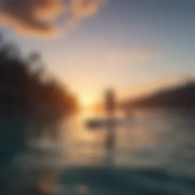Serene Sunset Paddle Boarding Experience A serene sunset backdrop enhancing the paddle boarding experience
