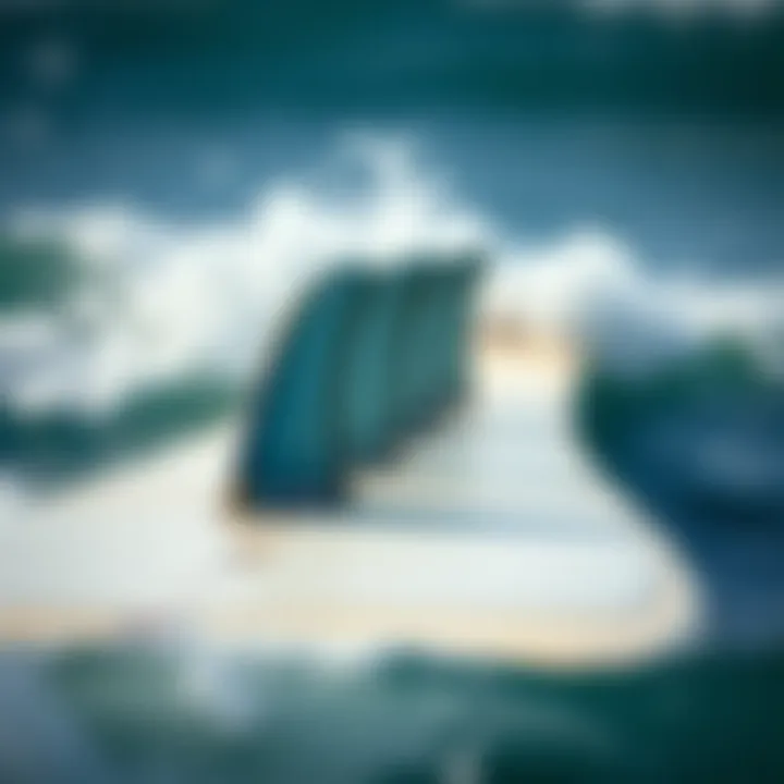 Surfboard demonstrating enhanced maneuverability with five fin setup