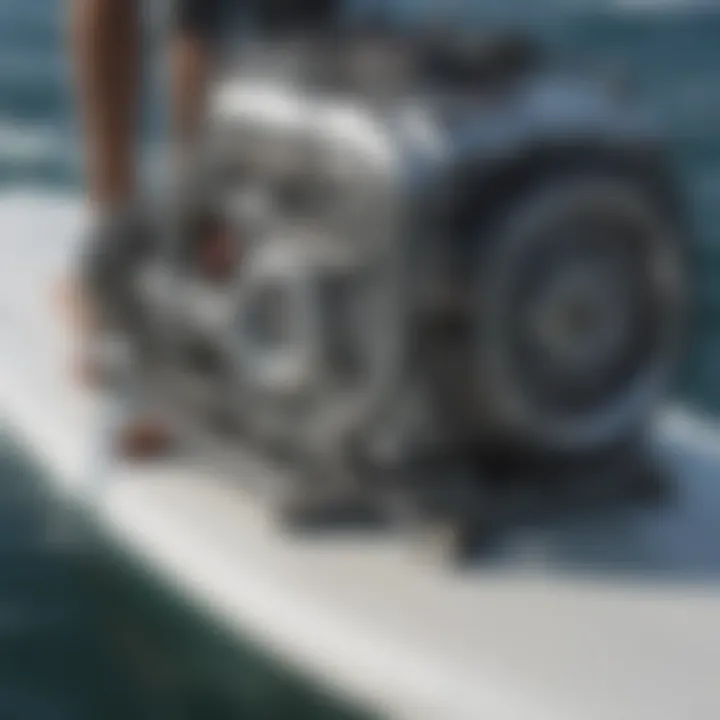 Close-up of the motorized surfboard engine